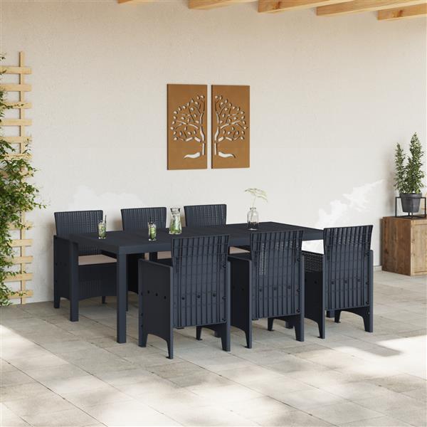 Grote foto vidaxl tuin eetset 7 pcs antraciet polt riet tuin en terras tuinmeubelen