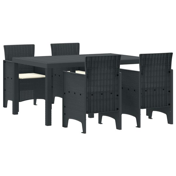 Grote foto vidaxl tuin eetset 5 pcs antraciet polt riet tuin en terras tuinmeubelen
