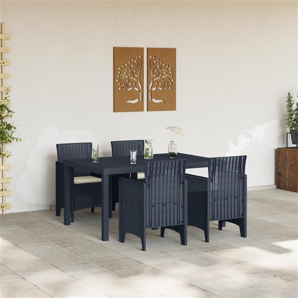 Grote foto vidaxl tuin eetset 5 pcs antraciet polt riet tuin en terras tuinmeubelen