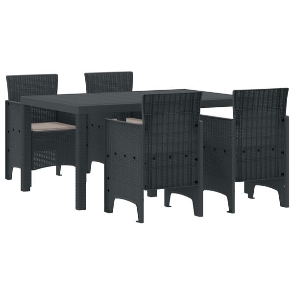 Grote foto vidaxl tuin eetset 5 pcs antraciet polt riet tuin en terras tuinmeubelen