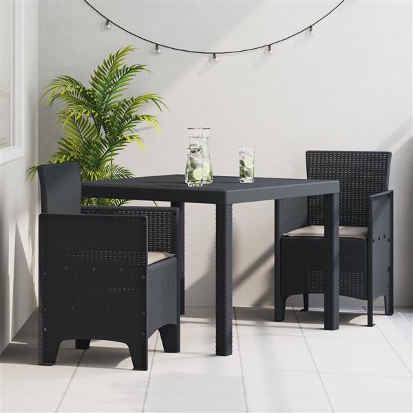 Grote foto vidaxl tuin eetset 3 pcs antraciet polt riet tuin en terras tuinmeubelen