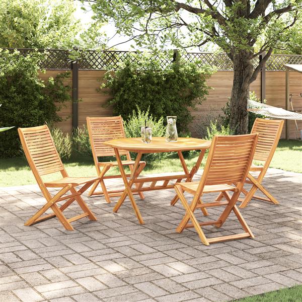 Grote foto vidaxl tuin eetset 5 pcs bruin massief acaciahout tuin en terras tuinmeubelen