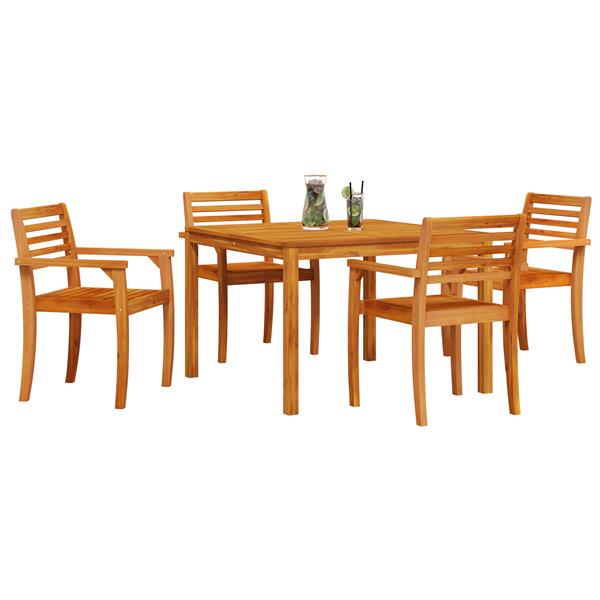 Grote foto vidaxl tuin eetset 5 pcs bruin massief acaciahout tuin en terras tuinmeubelen