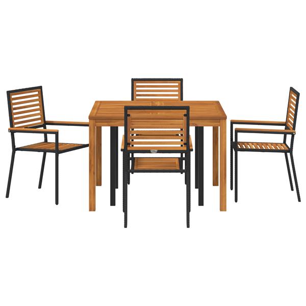 Grote foto vidaxl tuin eetset 5 pcs zwart poly riet tuin en terras tuinmeubelen