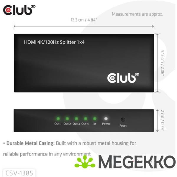 Grote foto club3d 1 to 4 hdmitm splitter 4k120hz computers en software videokaarten