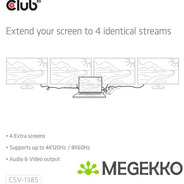 Grote foto club3d 1 to 4 hdmitm splitter 4k120hz computers en software videokaarten