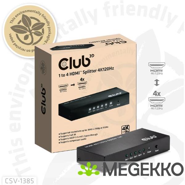 Grote foto club3d 1 to 4 hdmitm splitter 4k120hz computers en software videokaarten