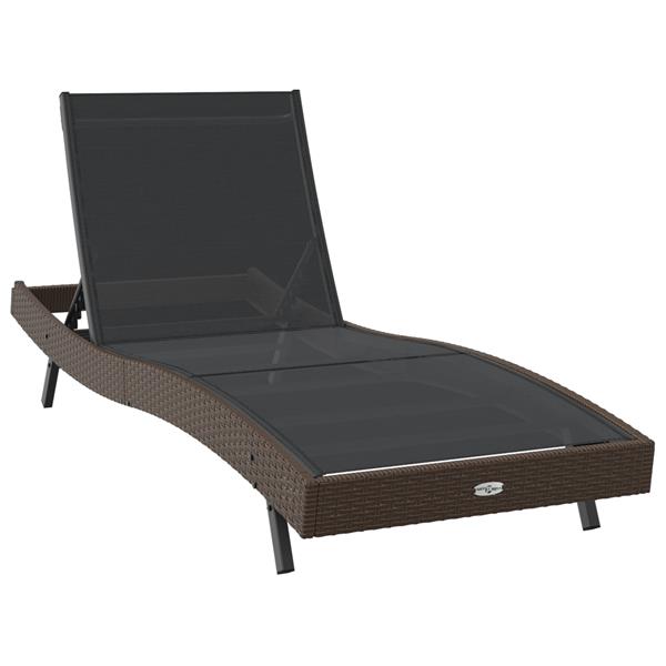 Grote foto vidaxl ligstoel 1 persoon bruin 70 x 197 x 82 cm poly rattan en metaal tuin en terras tuinmeubelen
