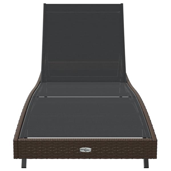Grote foto vidaxl ligstoel 1 persoon bruin 70 x 197 x 82 cm poly rattan en metaal tuin en terras tuinmeubelen