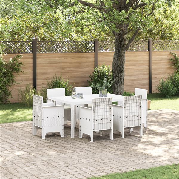 Grote foto vidaxl tuin eetset 7 pcs wit polt riet tuin en terras tuinmeubelen