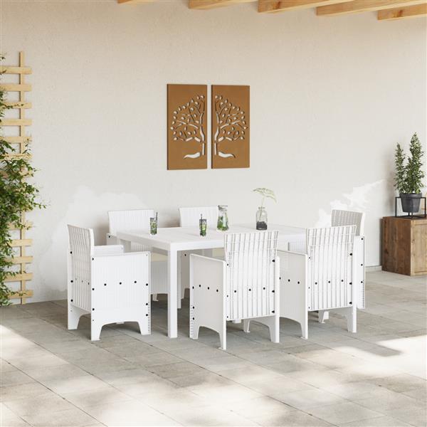 Grote foto vidaxl tuin eetset 7 pcs wit polt riet tuin en terras tuinmeubelen