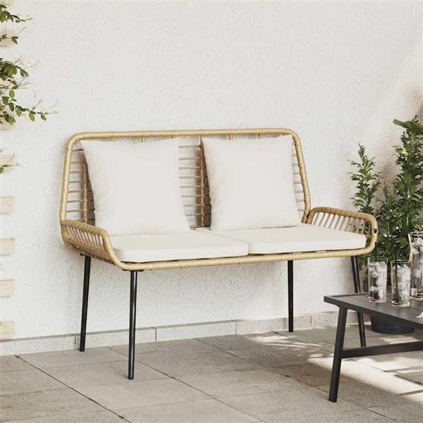 Grote foto vidaxl tuinbank bruin zwart cr me poly riet en staal tuin en terras tuinmeubelen