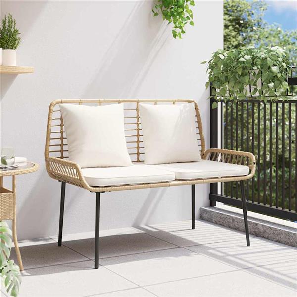 Grote foto vidaxl tuinbank bruin zwart cr me poly riet en staal tuin en terras tuinmeubelen