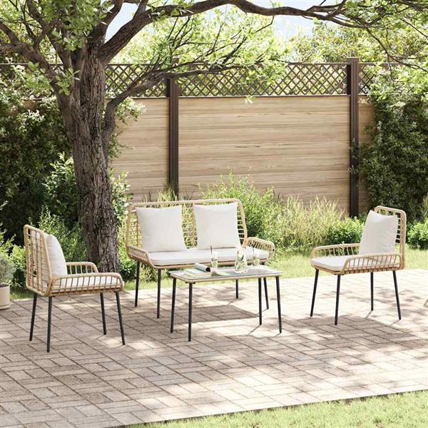 Grote foto vidaxl tuin eetset 3 pcs bruin zwart cr me poly riet en staal tuin en terras tuinmeubelen