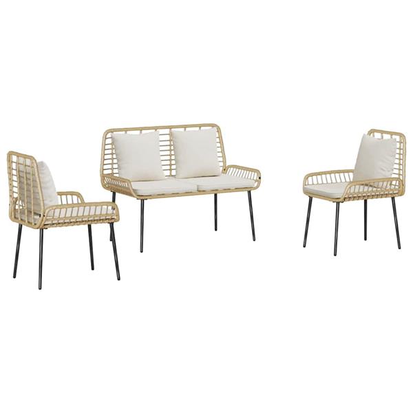 Grote foto vidaxl tuin eetset 3 pcs bruin zwart cr me poly riet en staal tuin en terras tuinmeubelen