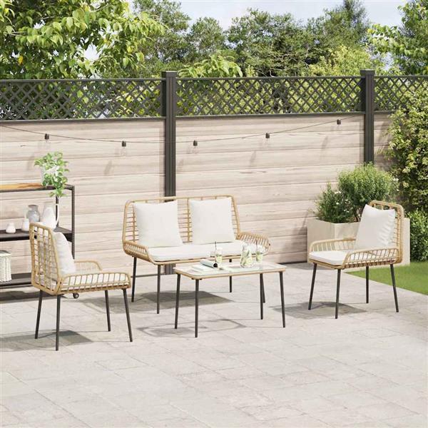 Grote foto vidaxl tuin eetset 3 pcs bruin zwart cr me poly riet en staal tuin en terras tuinmeubelen