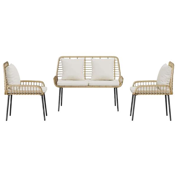 Grote foto vidaxl tuin eetset 3 pcs bruin zwart cr me poly riet en staal tuin en terras tuinmeubelen