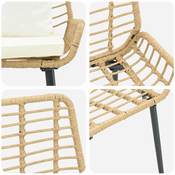 Grote foto vidaxl tuin eetset 3 pcs bruin zwart cr me poly riet en staal tuin en terras tuinmeubelen