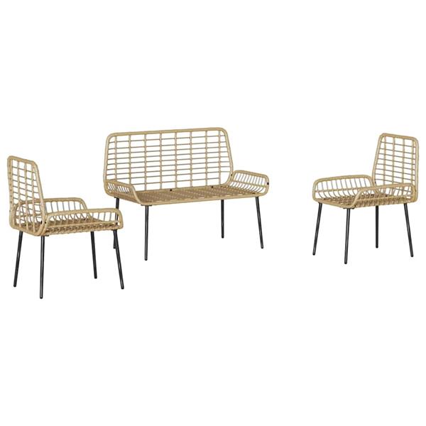 Grote foto vidaxl tuin eetset 3 pcs bruin zwart cr me poly riet en staal tuin en terras tuinmeubelen