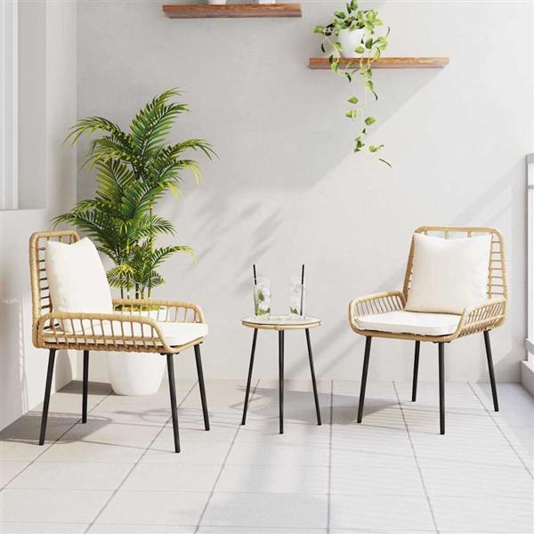 Grote foto vidaxl tuin eetset 3 pcs bruin zwart cr me poly riet en staal tuin en terras tuinmeubelen