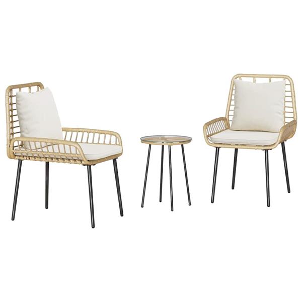 Grote foto vidaxl tuin eetset 3 pcs bruin zwart cr me poly riet en staal tuin en terras tuinmeubelen
