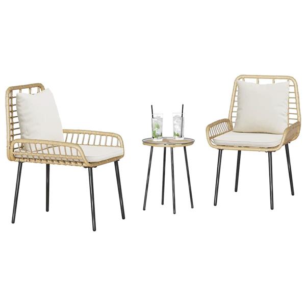 Grote foto vidaxl tuin eetset 3 pcs bruin zwart cr me poly riet en staal tuin en terras tuinmeubelen