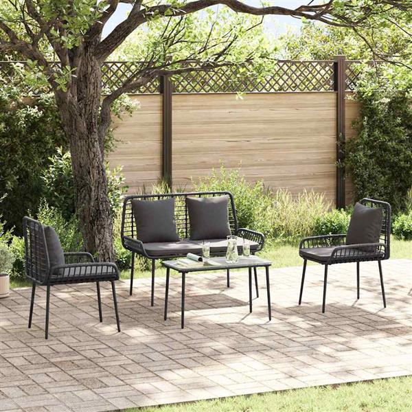 Grote foto vidaxl tuin eetset 3 pcs zwart en anthraciet poly riet en staal tuin en terras tuinmeubelen
