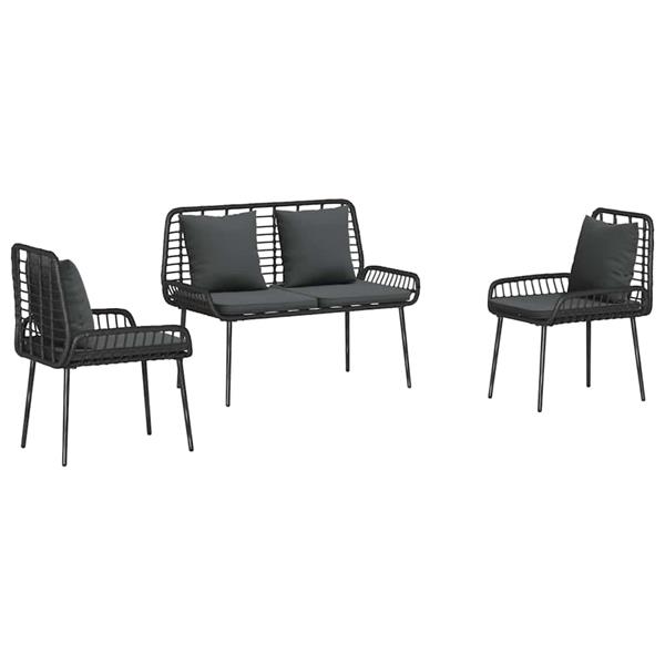 Grote foto vidaxl tuin eetset 3 pcs zwart en anthraciet poly riet en staal tuin en terras tuinmeubelen