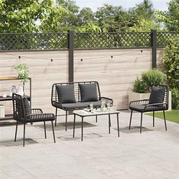 Grote foto vidaxl tuin eetset 3 pcs zwart en anthraciet poly riet en staal tuin en terras tuinmeubelen