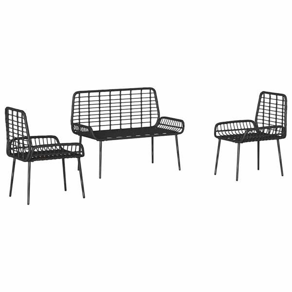 Grote foto vidaxl tuin eetset 3 pcs zwart en anthraciet poly riet en staal tuin en terras tuinmeubelen