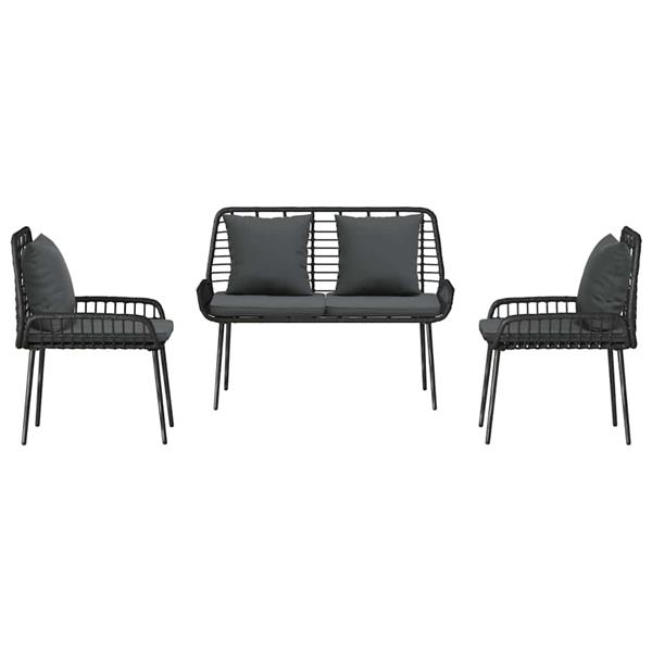 Grote foto vidaxl tuin eetset 3 pcs zwart en anthraciet poly riet en staal tuin en terras tuinmeubelen