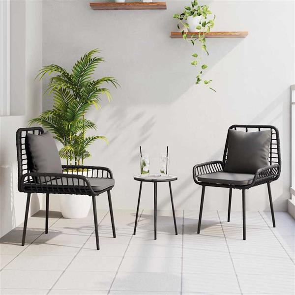 Grote foto vidaxl tuin eetset 3 pcs zwart en anthraciet poly riet en staal tuin en terras tuinmeubelen