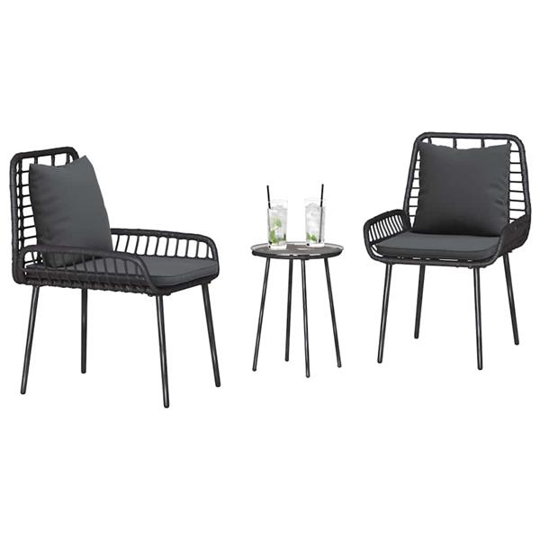 Grote foto vidaxl tuin eetset 3 pcs zwart en anthraciet poly riet en staal tuin en terras tuinmeubelen