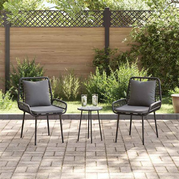 Grote foto vidaxl tuin eetset 3 pcs zwart en anthraciet poly riet en staal tuin en terras tuinmeubelen