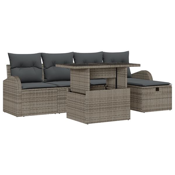 Grote foto vidaxl tuin sofa set met kussen met opslag 6 pcs grijs poly riet tuin en terras tuinmeubelen