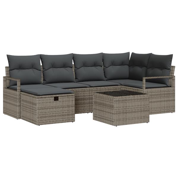 Grote foto vidaxl tuin sofa set met kussen met opslag 7 pcs grijs poly riet tuin en terras tuinmeubelen