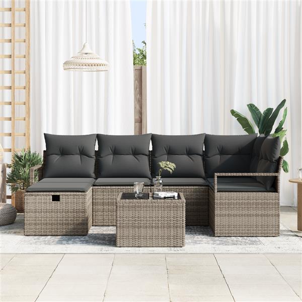 Grote foto vidaxl tuin sofa set met kussen met opslag 7 pcs grijs poly riet tuin en terras tuinmeubelen