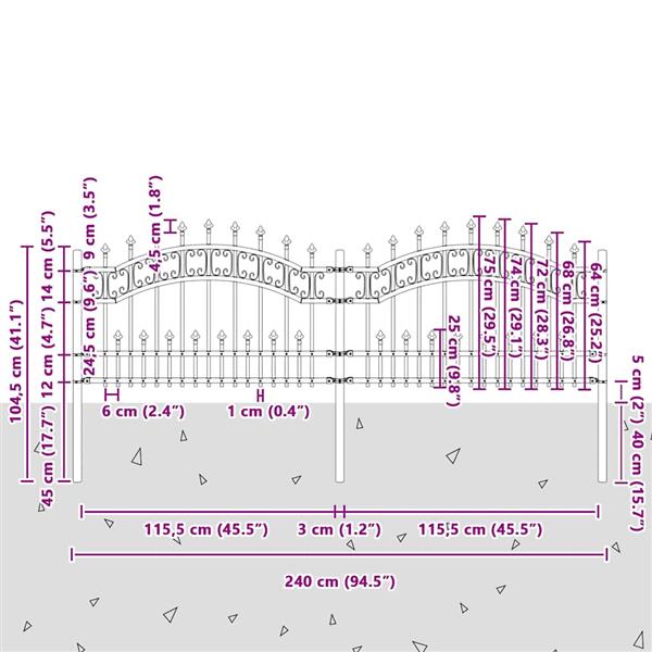 Grote foto vidaxl tuin hek grijs 115 cm poedergecoat staal tuin en terras hekken en schuttingen