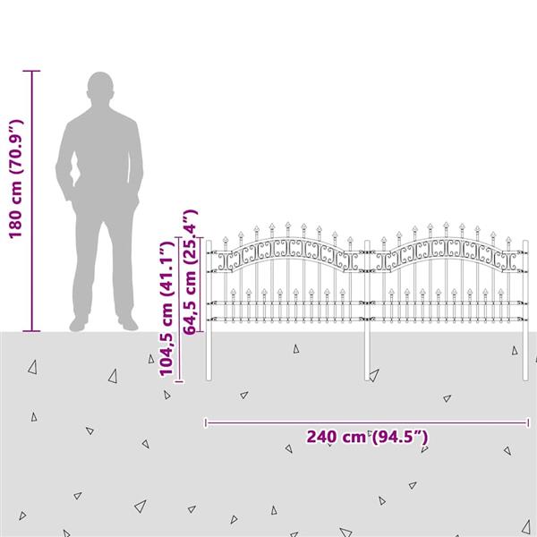 Grote foto vidaxl tuin hek grijs 115 cm poedergecoat staal tuin en terras hekken en schuttingen