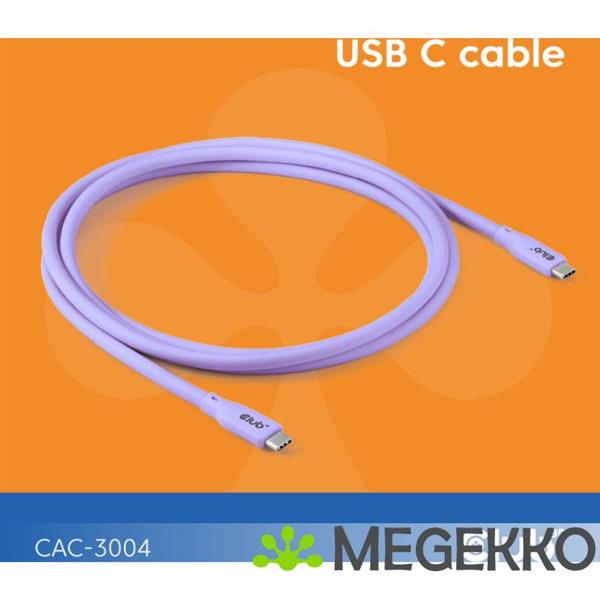 Grote foto club3d usb4 gen 3x2 20gbps 240w usb type c 2m paars computers en software overige computers en software