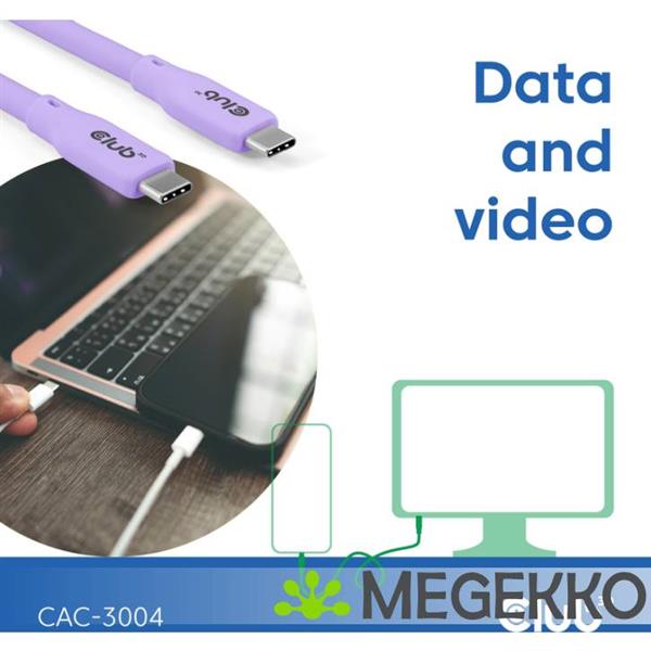 Grote foto club3d usb4 gen 3x2 20gbps 240w usb type c 2m paars computers en software overige computers en software