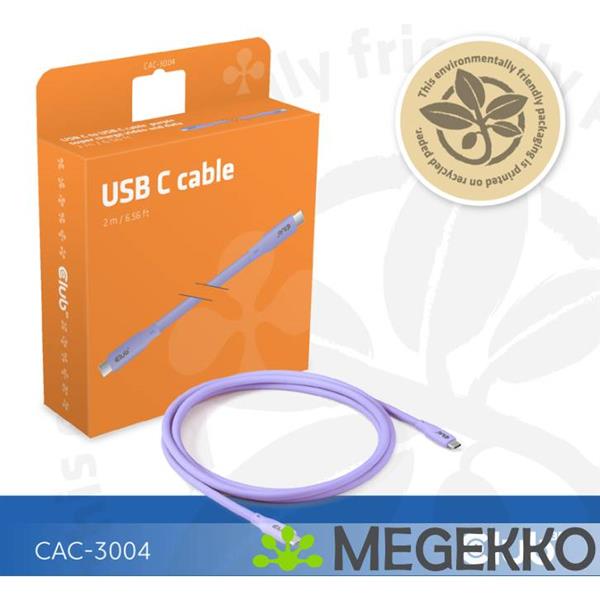 Grote foto club3d usb4 gen 3x2 20gbps 240w usb type c 2m paars computers en software overige computers en software