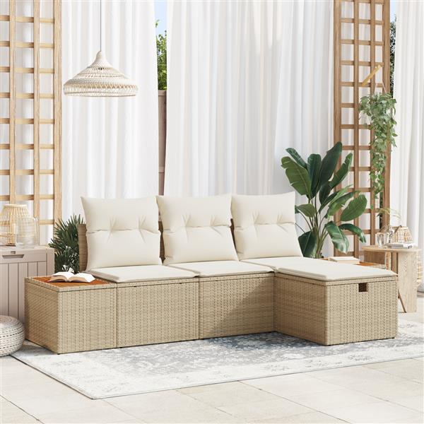 Grote foto vidaxl tuin sofa set met kussen 4 pcs beige 55 x 62 x 69 cm poly riet tuin en terras tuinmeubelen
