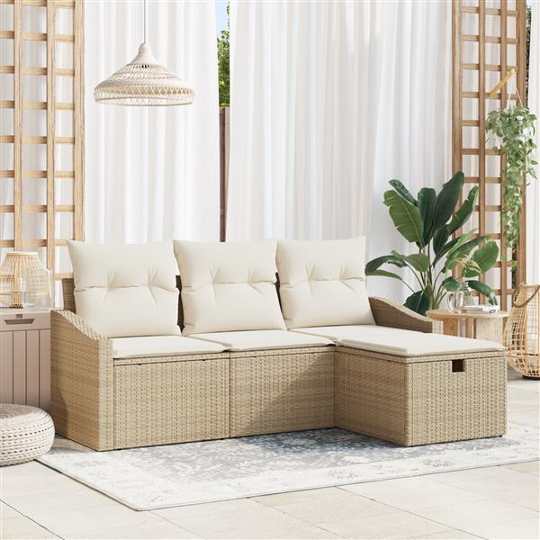 Grote foto vidaxl tuin sofa set met kussen met opslag 4 pcs beige poly riet tuin en terras tuinmeubelen