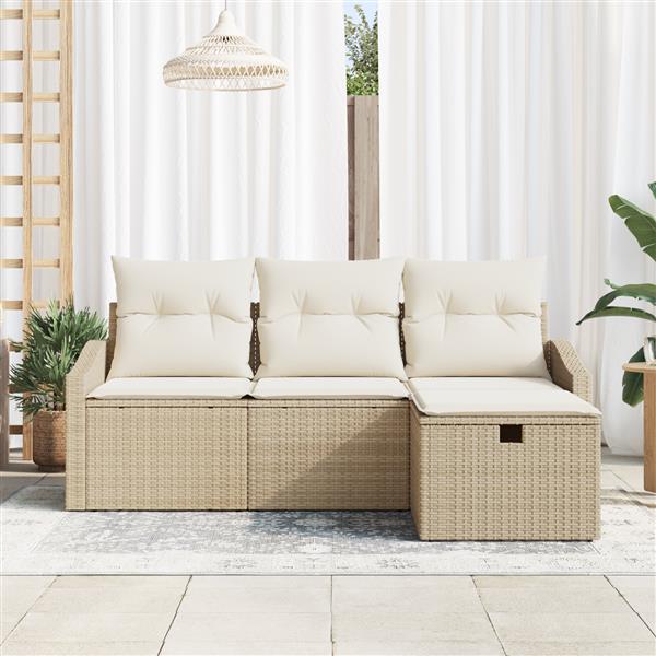 Grote foto vidaxl tuin sofa set met kussen met opslag 4 pcs beige poly riet tuin en terras tuinmeubelen