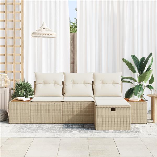 Grote foto vidaxl tuin sofa set met kussen 4 pcs beige 55 x 62 x 69 cm poly riet tuin en terras tuinmeubelen