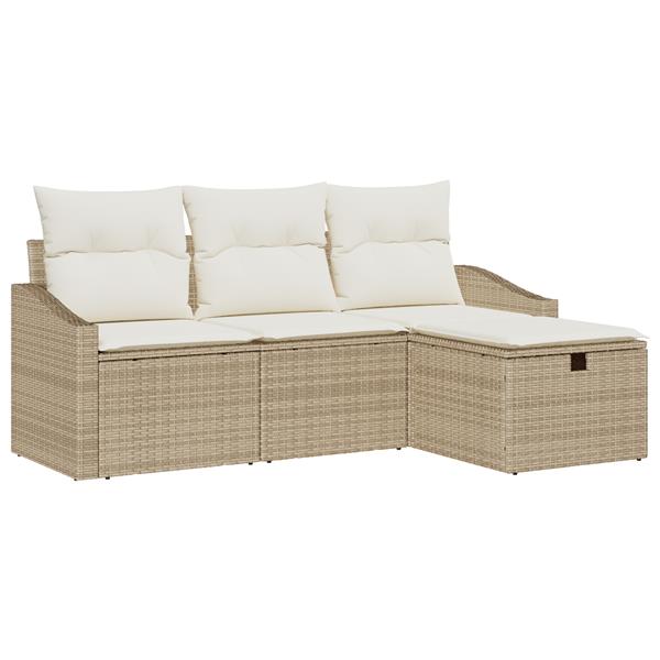 Grote foto vidaxl tuin sofa set met kussen met opslag 4 pcs beige poly riet tuin en terras tuinmeubelen