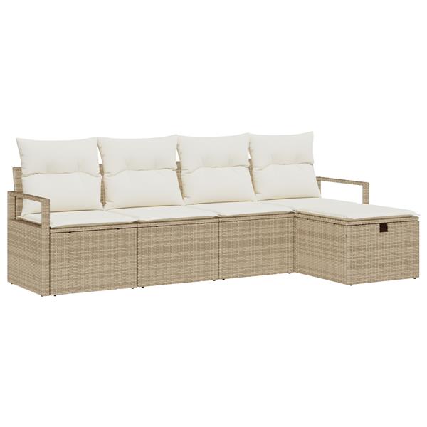 Grote foto vidaxl tuin sofa set met kussen met opslag 5 pcs beige poly riet tuin en terras tuinmeubelen