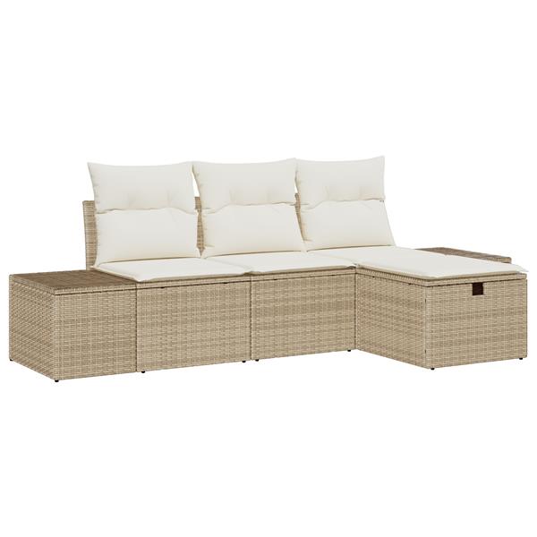 Grote foto vidaxl tuin sofa set met kussen 4 pcs beige 55 x 62 x 69 cm poly riet tuin en terras tuinmeubelen