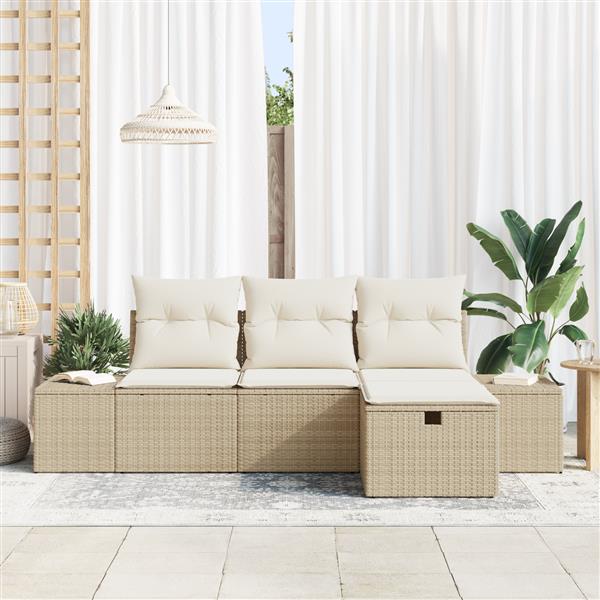Grote foto vidaxl tuin sofa set met kussen 4 pcs beige 55 x 62 x 69 cm poly riet tuin en terras tuinmeubelen